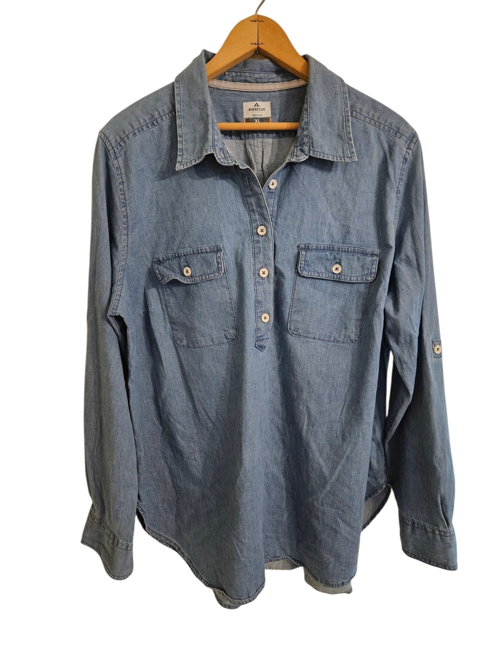 Ridgecut Women's Long Sleeve Denim Popover, Medium Wash Sz XL